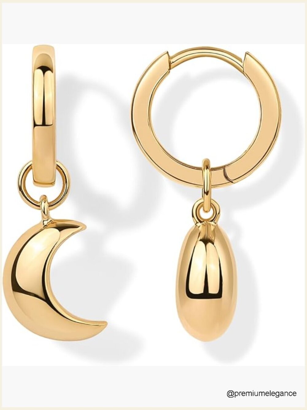14K Gold Huggie Earrings - Moon Star Flower Drop Dangle Charm Huggies